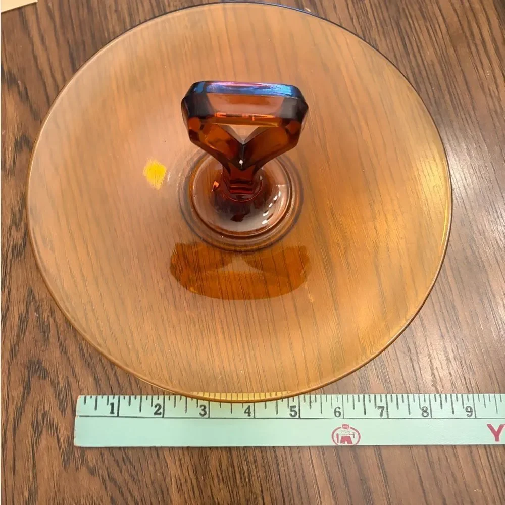 Depression era vintage amber glass serving tray plate w/ center handle